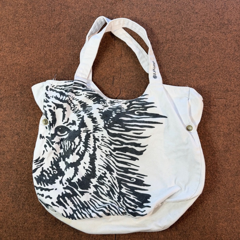 Element Skateboards Tiger Graphic Canvas Tote Bag White Black Skate Streetwear